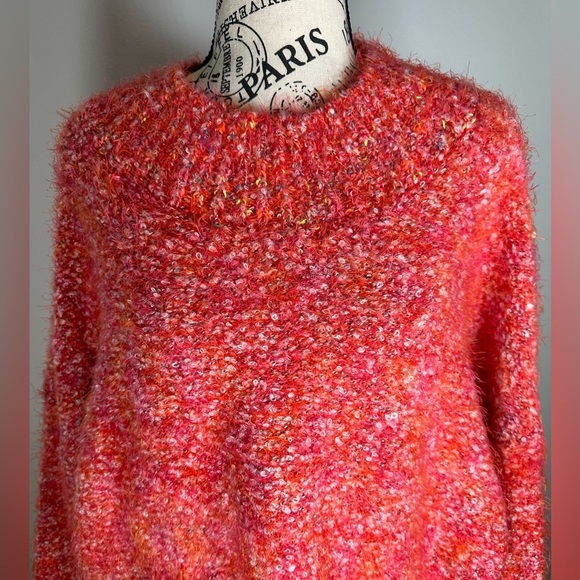 NWT Free People Stardust Pullover Sweater L Red Fuzzy Cropped Mock Neck Cozy Boh - Picture 6 of 11